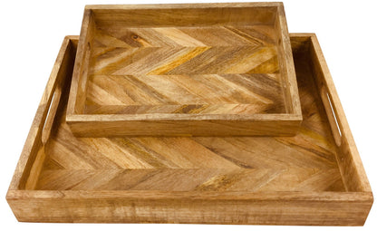 Herringbone Square Wood Rustic Trays Set of 2