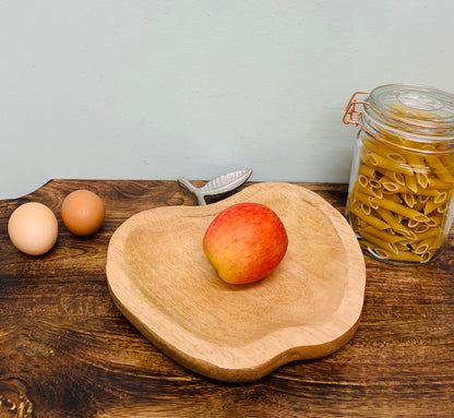 Wooden Apple Designed Tray with Silver Leaf - Small