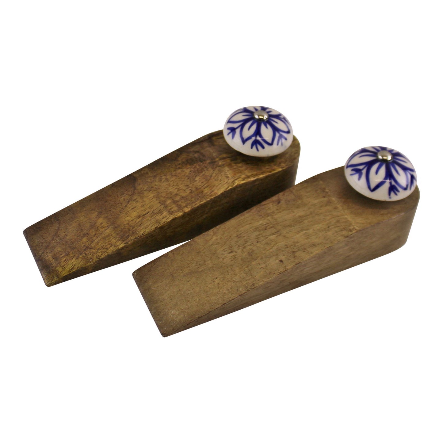 Set Of 2 Wooden Door Wedges With Ceramic Knobs