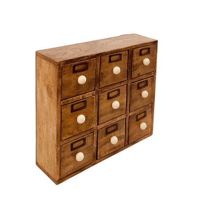 9 Drawer Solid Mango Wood Trinket Chest/Draw With Ceramic Knob Handles