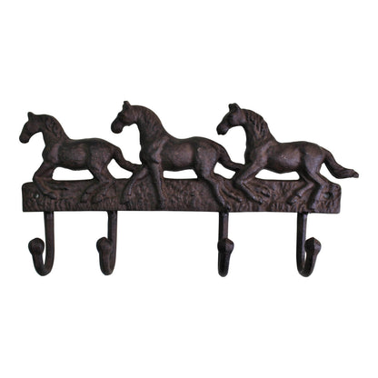 Rustic Cast Iron Wall Hooks, Three Horses