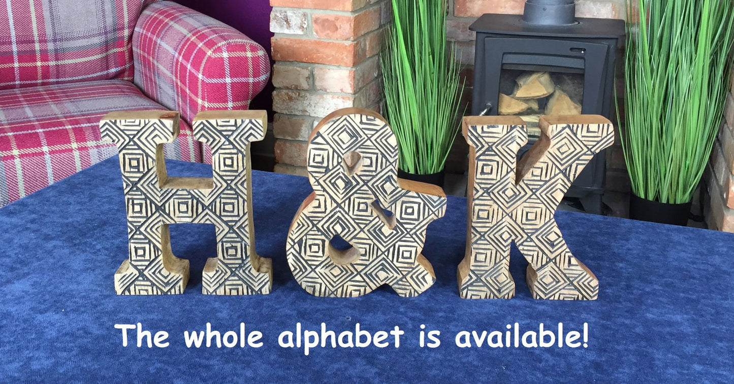 Hand Carved Wooden Geometric Letter X