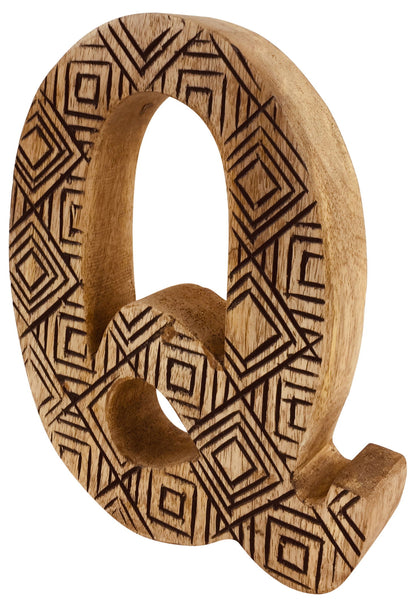 Hand Carved Wooden Geometric Letter Q