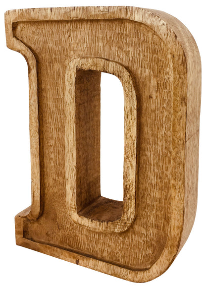 Hand Carved Wooden Embossed Letter D