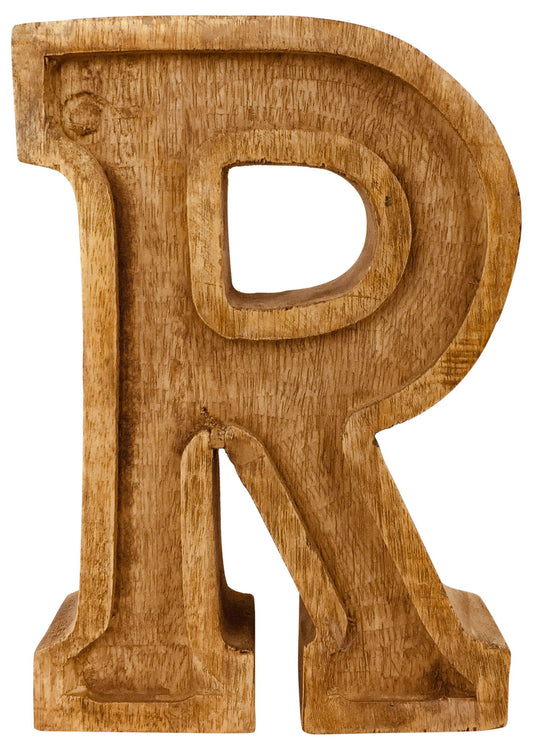 Hand Carved Wooden Embossed Letter R