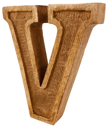 Hand Carved Wooden Embossed Letter V