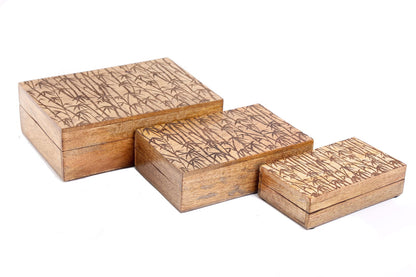 Bamboo Carved Boxes Set of Three