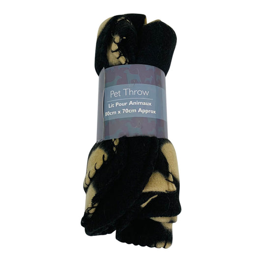 Black Paw Print Fleece Throw 80cm