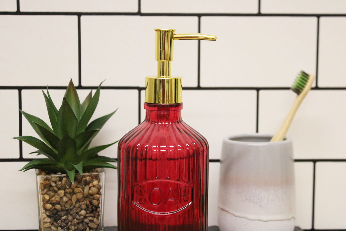 Red Glass Soap Dispenser