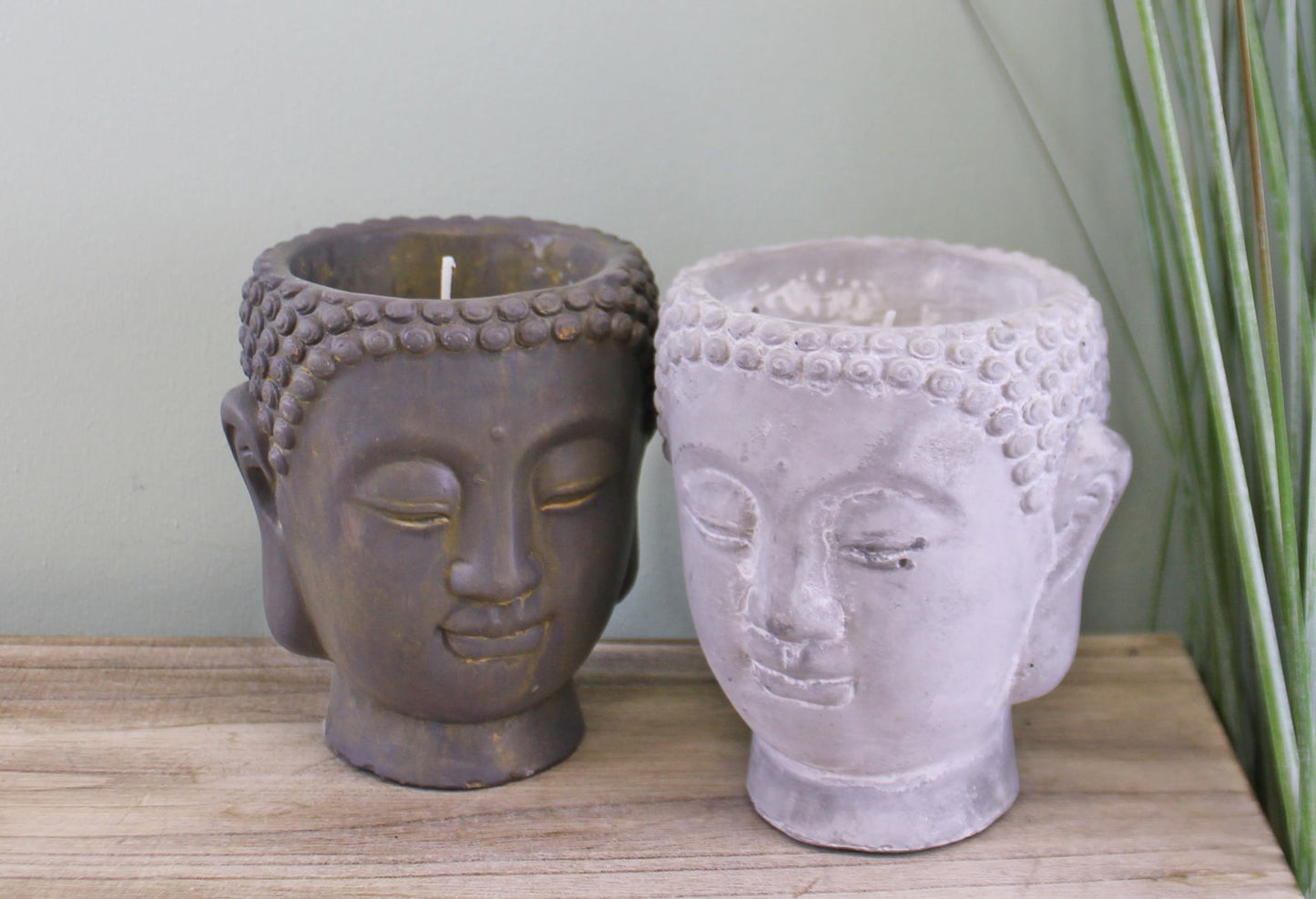 Set of 2 Medium Cement Buddha Design Candles