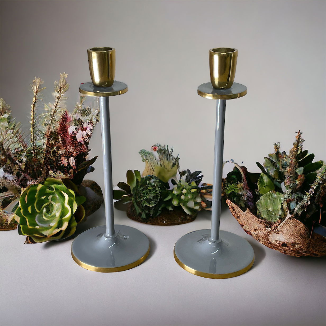 Glossy Grey Irina Candlestick, Set of 2, 26cm