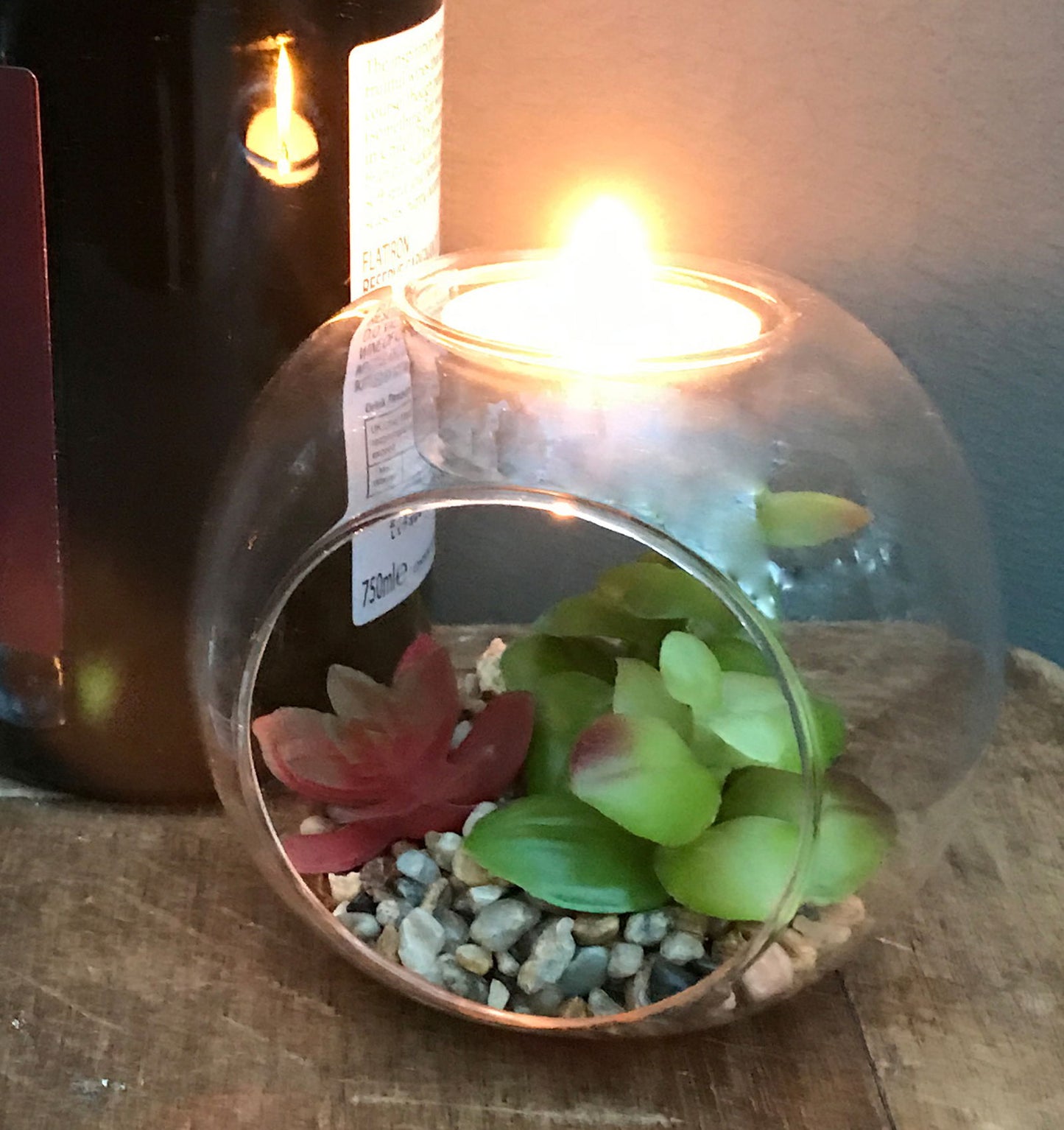 Succulent In Glass Terrarium with TeaLight Holder