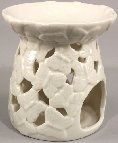 White Embossed Butterfly Oil Burner