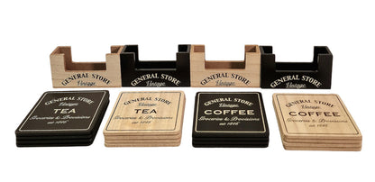 General Store Wood Coasters 4 Types 16 of Set