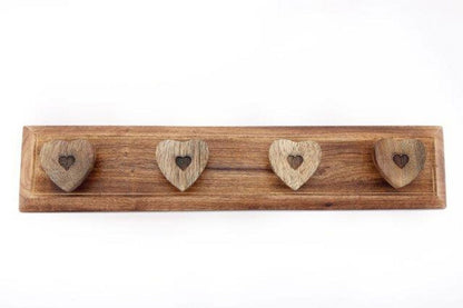 Mango Wood Heart 4 Coat Hooks