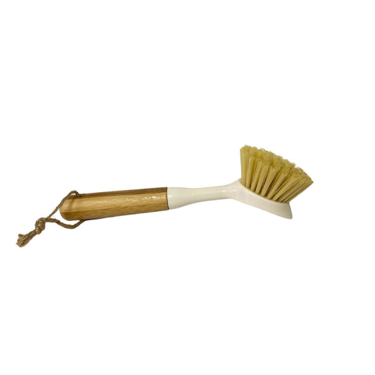 Cream Washing Up Brush with Bamboo Wooden Handle