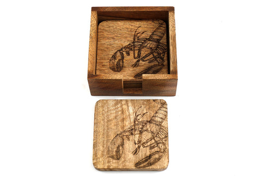 Set Of Four Wooden Engraved Lobster Coasters