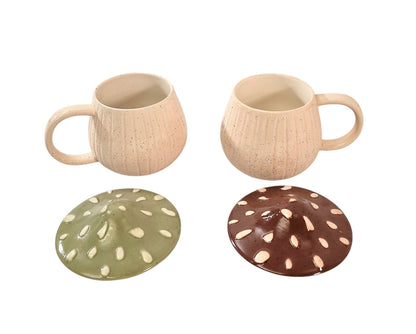 Mushroom Shape Mug With Lid Set of 2