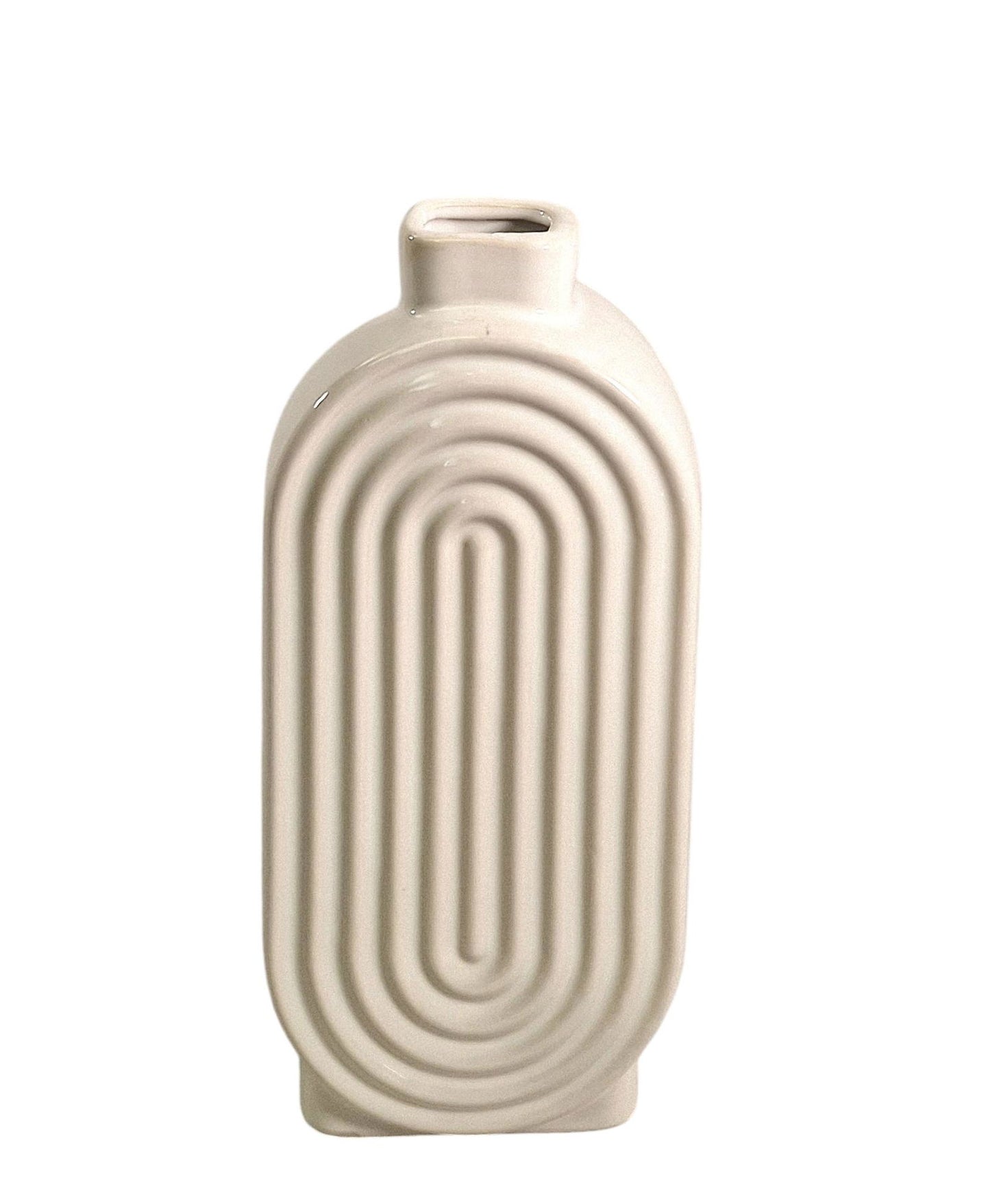 White Ribbed Oval Vase