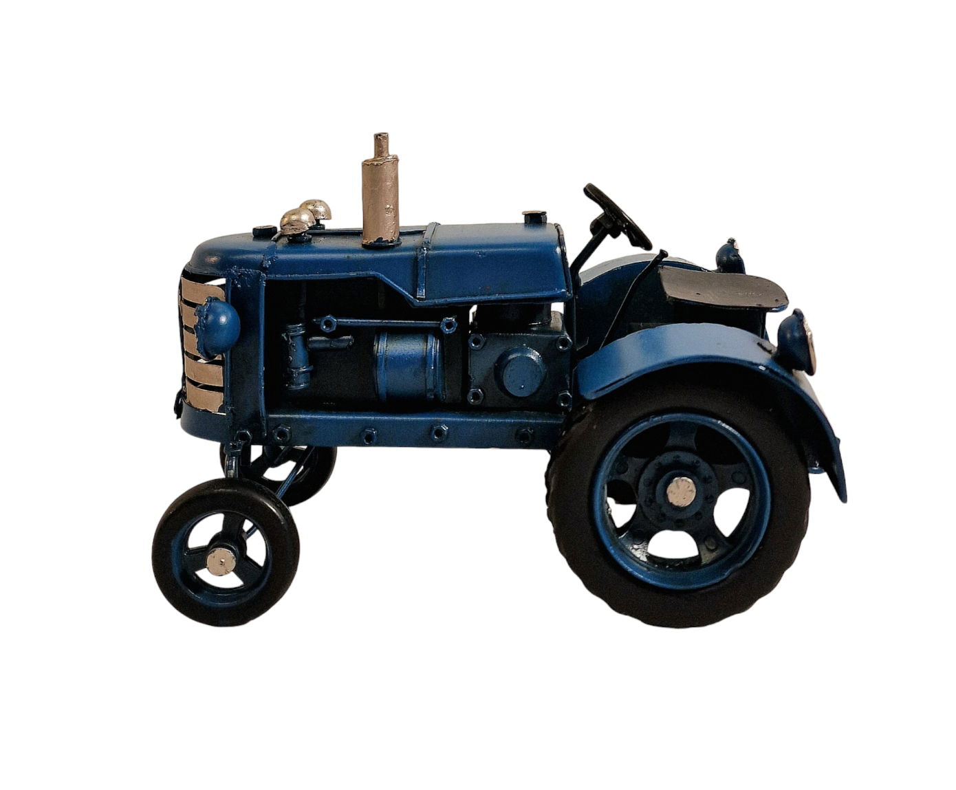 Blue Metal Tractor Ornament 17cm