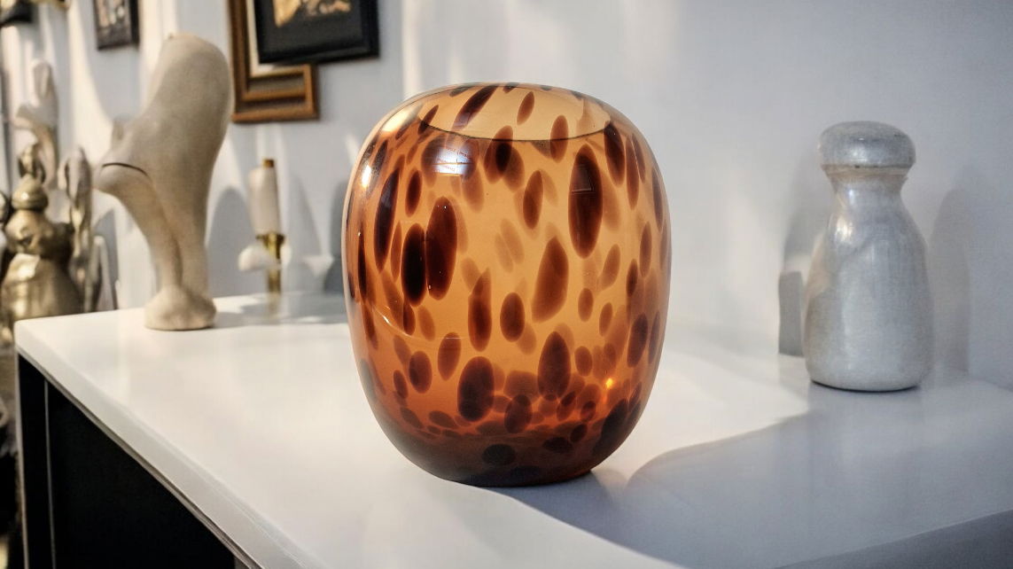 Leopard Print Glass Vase 26cm