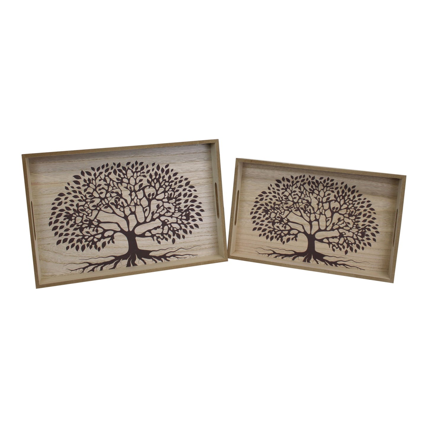 Set Of 2 Tree Of Life Wooden Trays