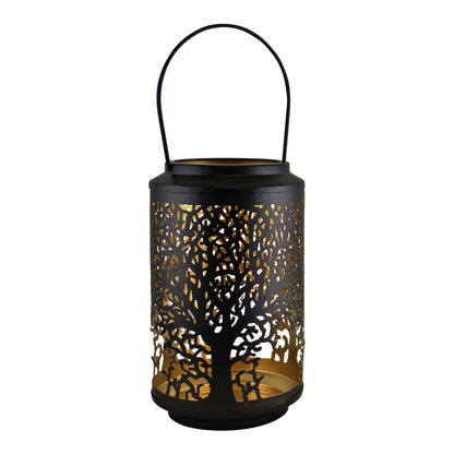 Medium Tree Of Life Cutout Design Black Candle Lantern