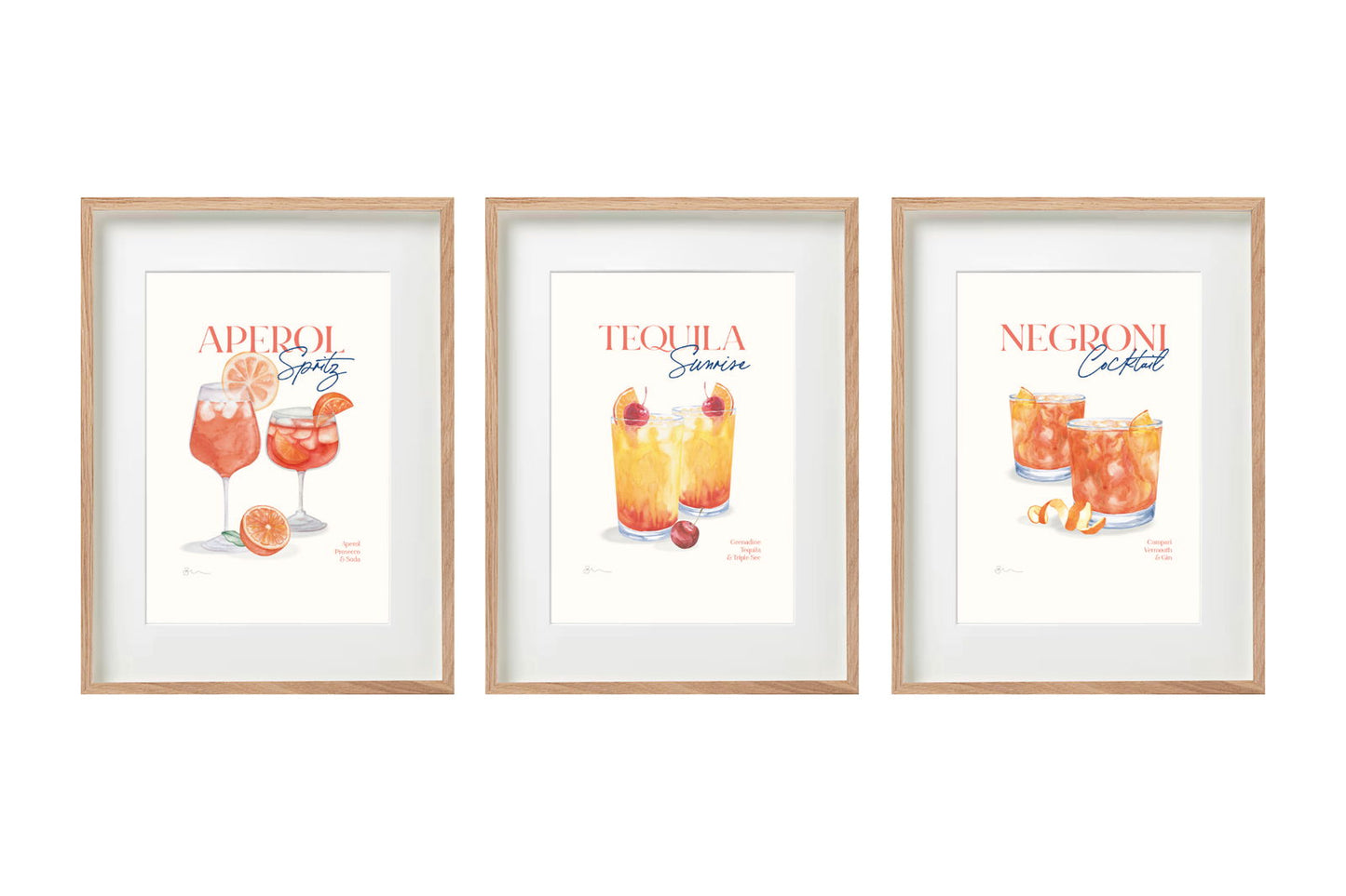 Set of Three Cocktail Recipe Wall Art in Frames