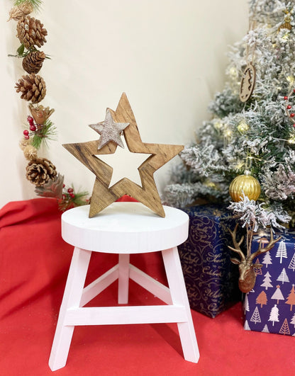 Wood & Silver Metal Star Decoration 20cm