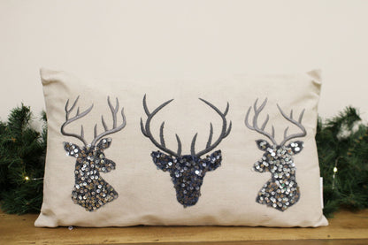 Silver Embellished Reindeer Cushion