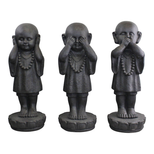 Set Of 3 Stone Effect See No Evil, Hear No Evil, Speak No Evil Monks