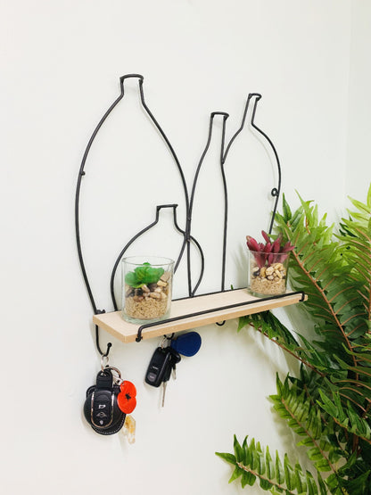 Wire Bottle Design Shelf with 4 Hooks