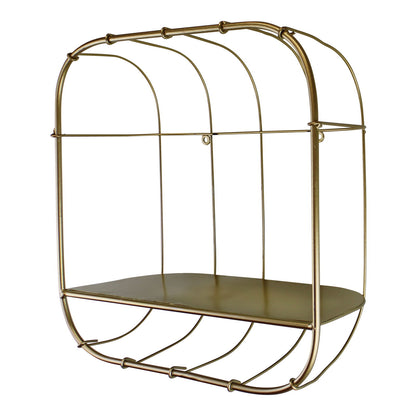 Gold Metal Wall Storage Shelf, Basket Design